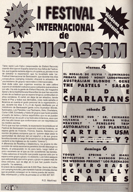 Cartel Primer Festival Benicasssim 1995