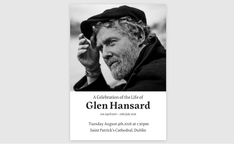 Programa del funeral de Glen Hansard